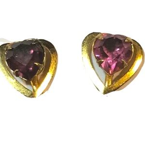Pink HEART purple EARRINGS, CLIP ON Gold Tone Gift Mom Love VALENTINES Day vtg
